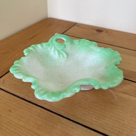 Cabbage Lettuce Leaf Shape Ceramic Small Tray Dish White with Green 6" - Picture 1 of 5